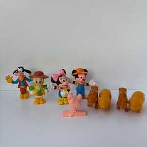 RARE Vintage Arco Disney 2" Mickey Mouse Figures Fun Farm Pigs Cows Donald Goofy